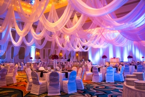 Rosen Plaza's Grand Ballroom intricately decorated for a wedding. It's the perfect size for a Middle Eastern wedding.